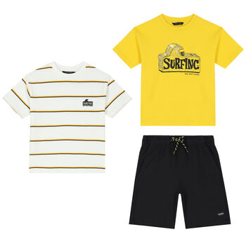 Boys Yellow & Black T-Shirt & Shorts Set (3 Piece)