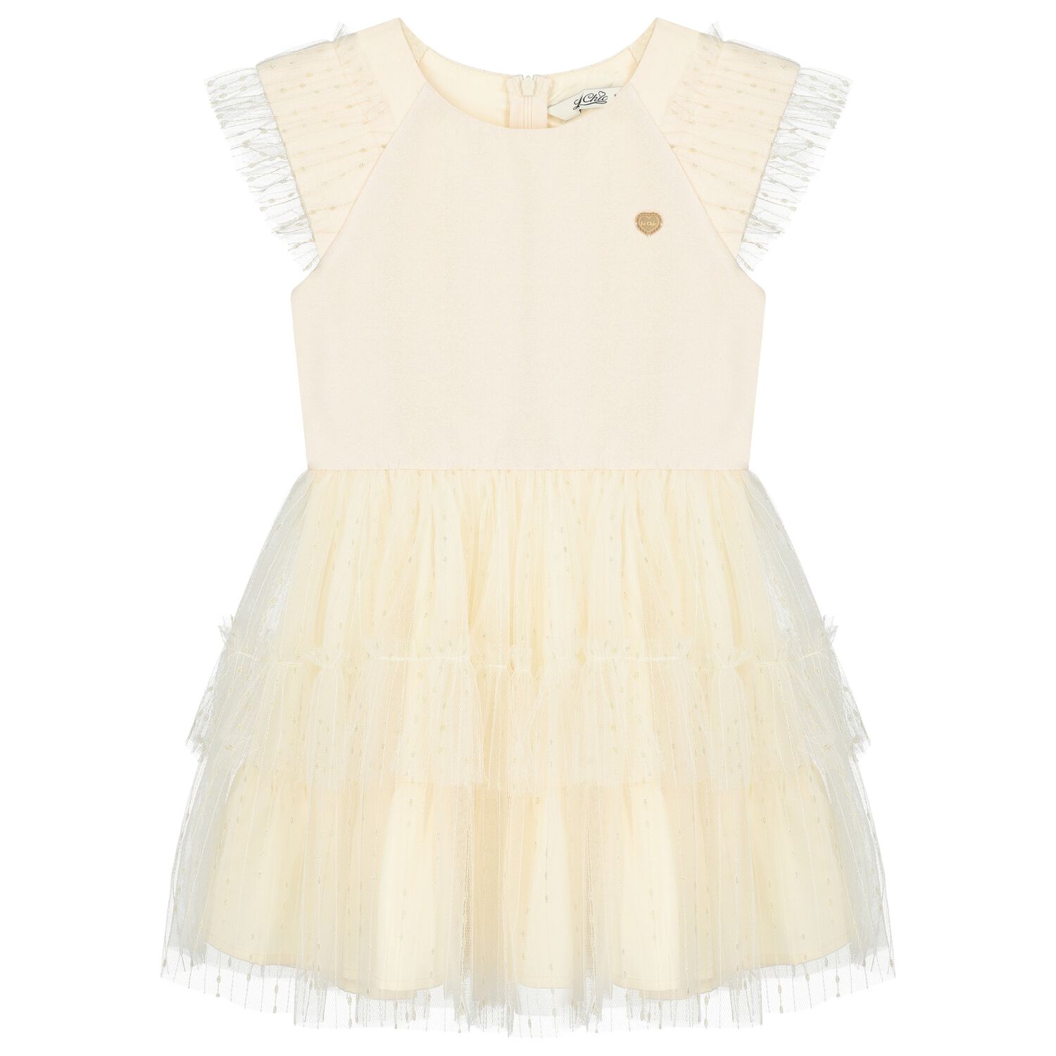 Girls Ivory Logo Tulle Dress, 1, hi-res image number null