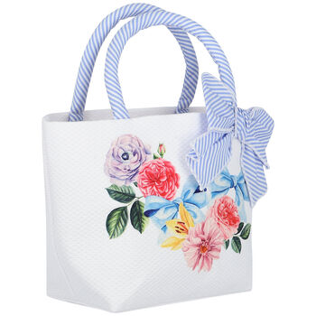 Girls White & Blue Floral Handbag