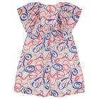 Girls Pink Logo Ribbon Dress , 1, hi-res