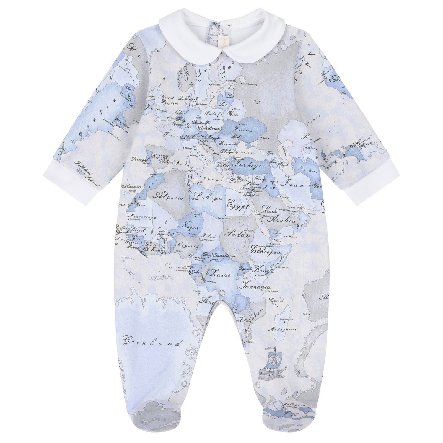 Baby Boys White & Blue Geo Map Babygrow Gift Set, 2, hi-res