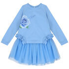 Girls Blue Rose Dress Set, 1, hi-res