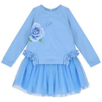 Girls Blue Rose Dress Set