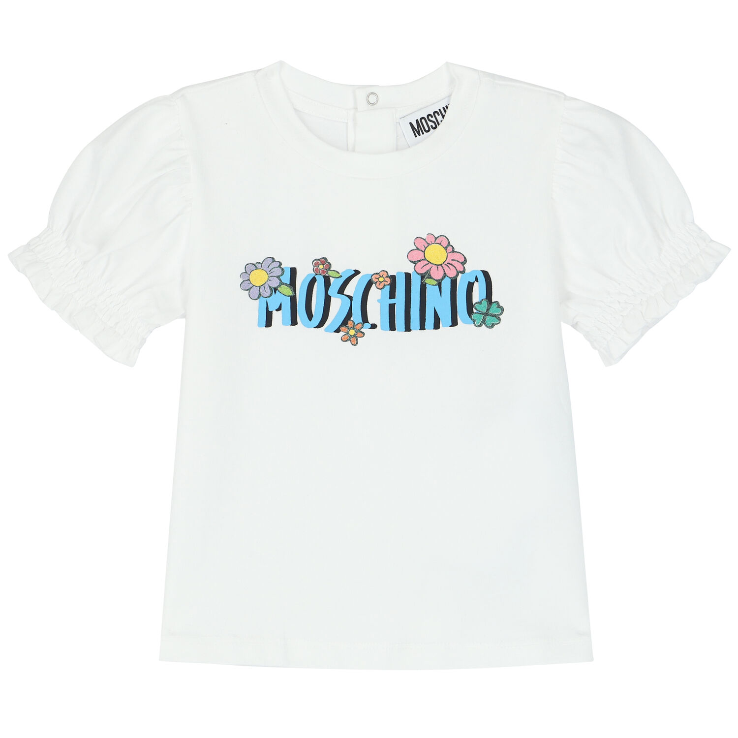 Younger Girls White Floral & Logo T-Shirt, 1, hi-res