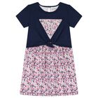 Girls Navy Floral T-Shirt Dress, 1, hi-res