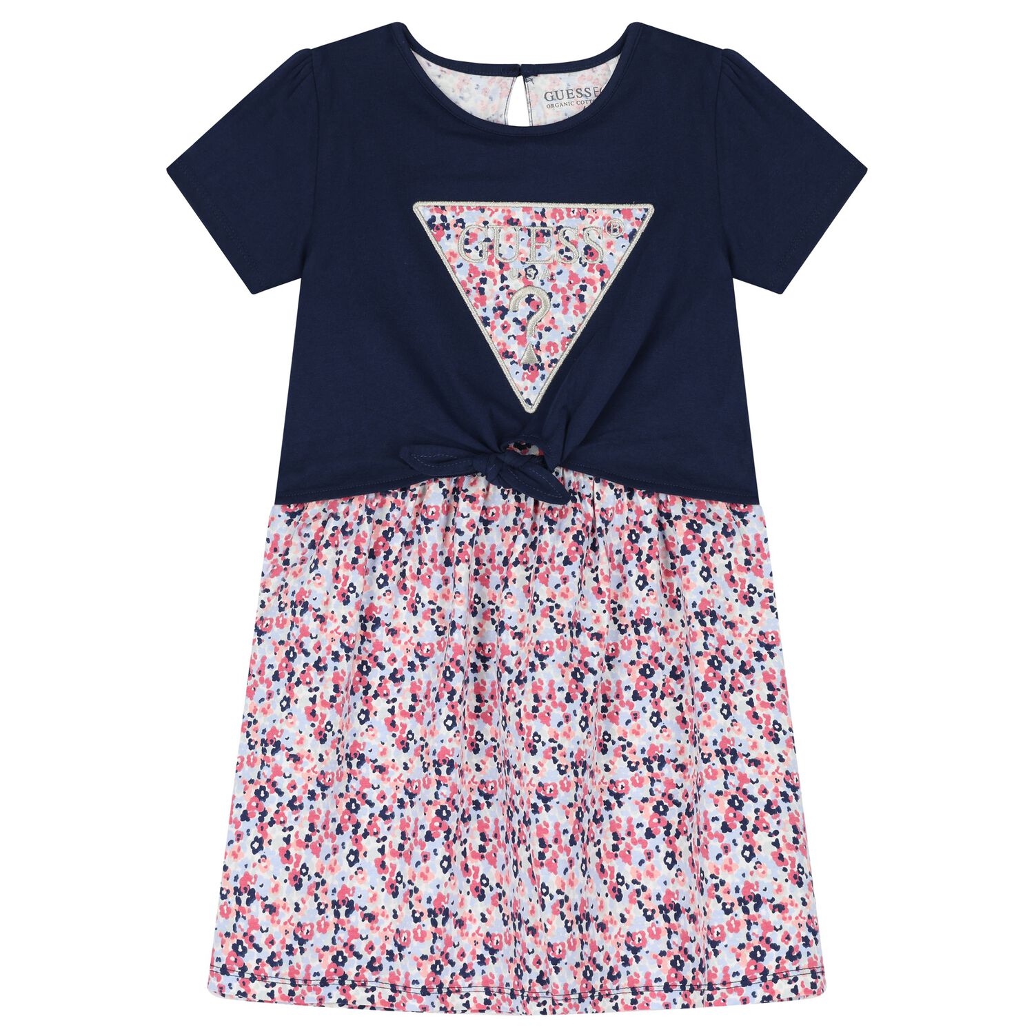 Girls Navy Floral T-Shirt Dress, 1, hi-res