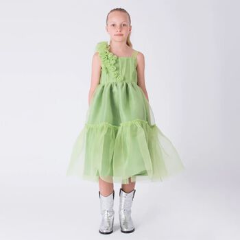 Girls Green Tiered Dress