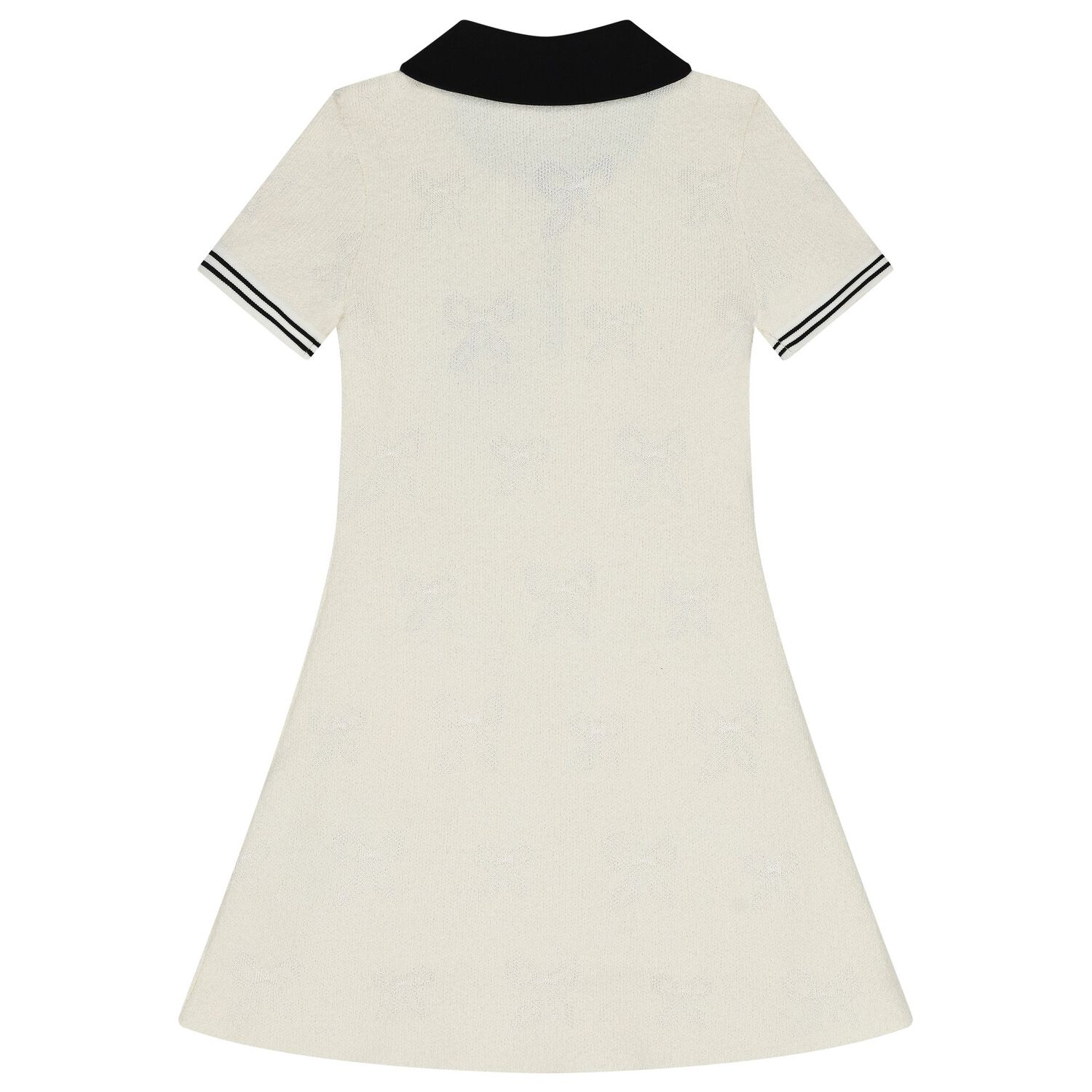 Girls White Jacquard Bow Dress, 1, hi-res