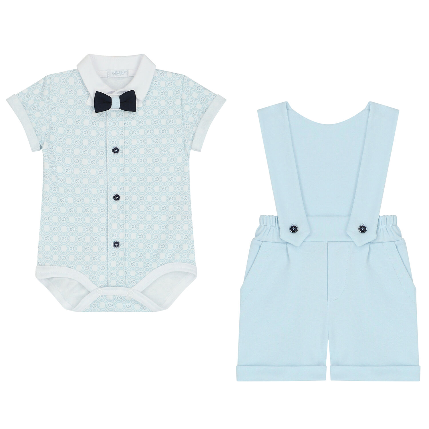 Baby Boys Blue & White Bodysuit Set, 1, hi-res