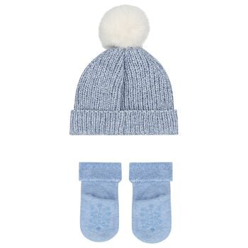Baby Boys Blue Puppy Knitted Hat & Socks Set