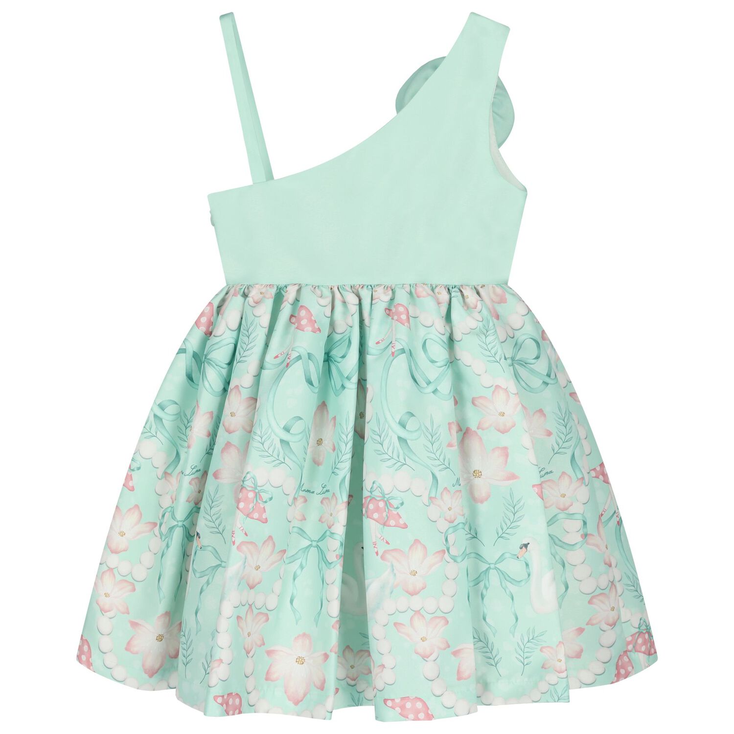 Girls Mint Green Floral Dress, 1, hi-res