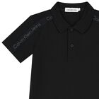 Boys Black Logo Polo Shirt, 1, hi-res