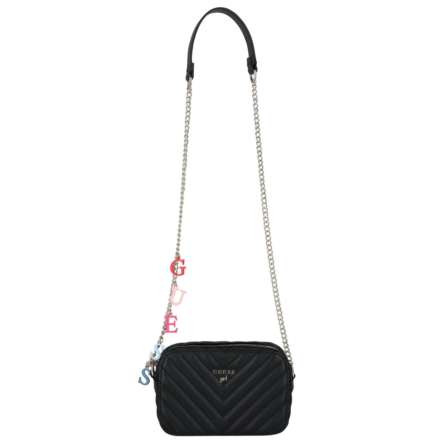 Girls Black Logo Handbag, 2, hi-res
