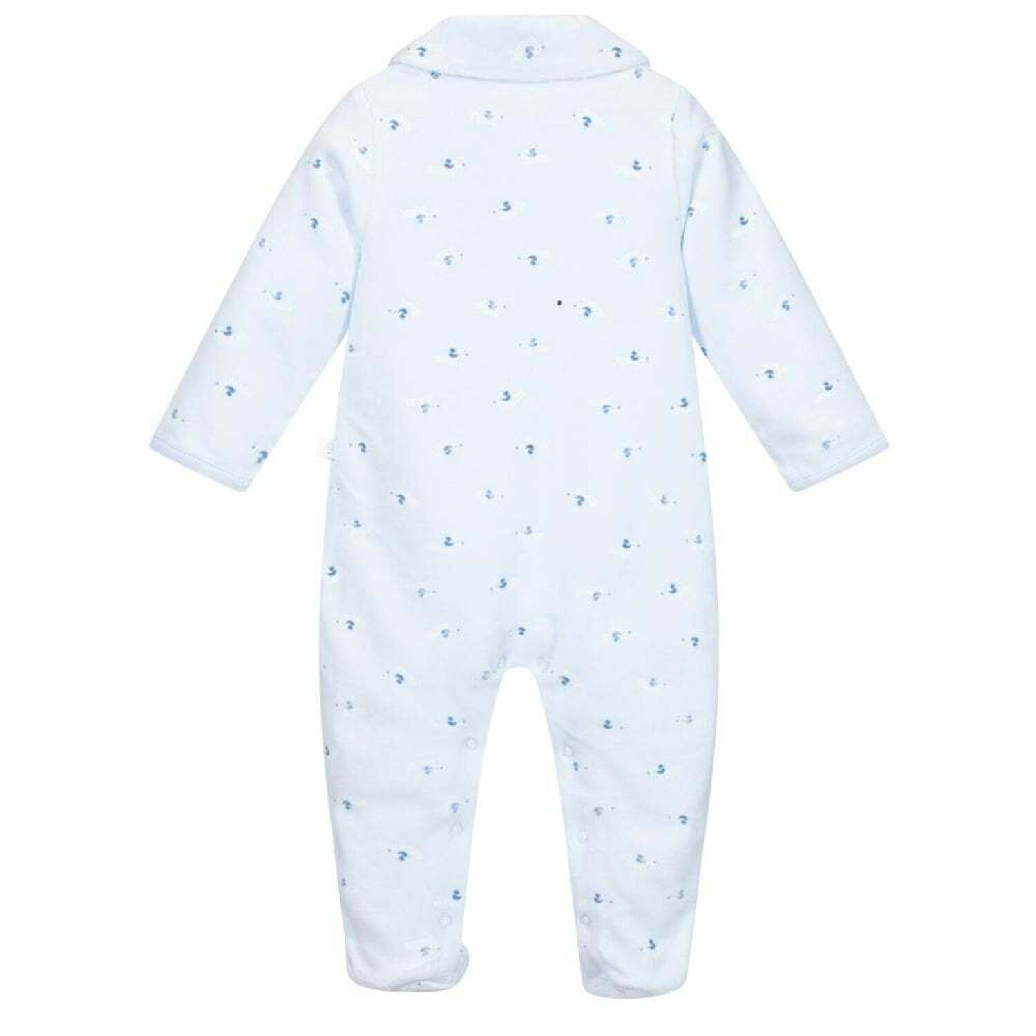 Blue Printed Velour Babygrow, 1, hi-res