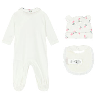 Baby Girls Ivory Teddy Babygrow Set