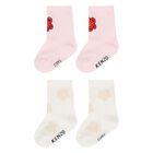 Baby Girls Pink & Ivory Flower Socks ( 2 Pack ), 1, hi-res