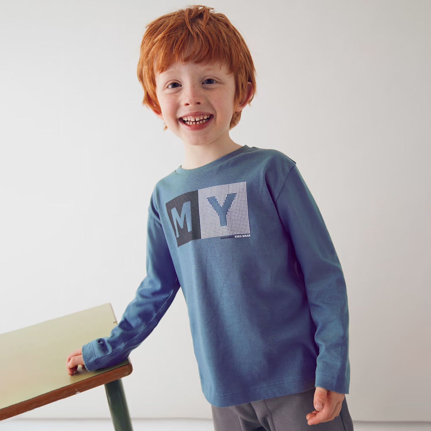 Boys Blue Logo Long Sleeve Top, 5, hi-res image number null