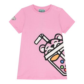 Younger Girls Pink Bubble Tiger Logo Dress