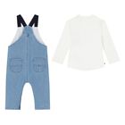 Baby Boys White & Blue Dungaree Set, 1, hi-res