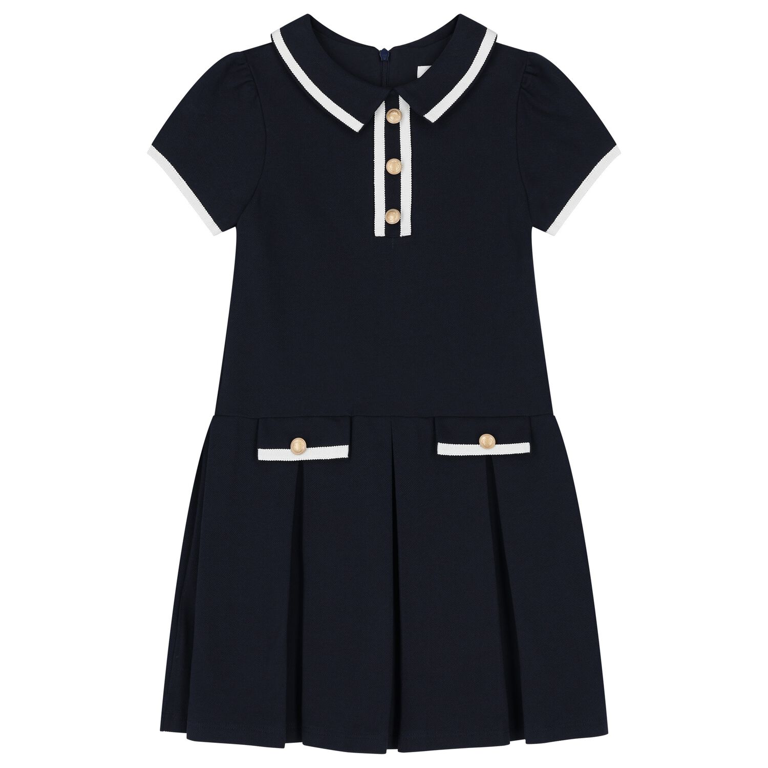 Girls Navy Blue Polo Dress, 1, hi-res