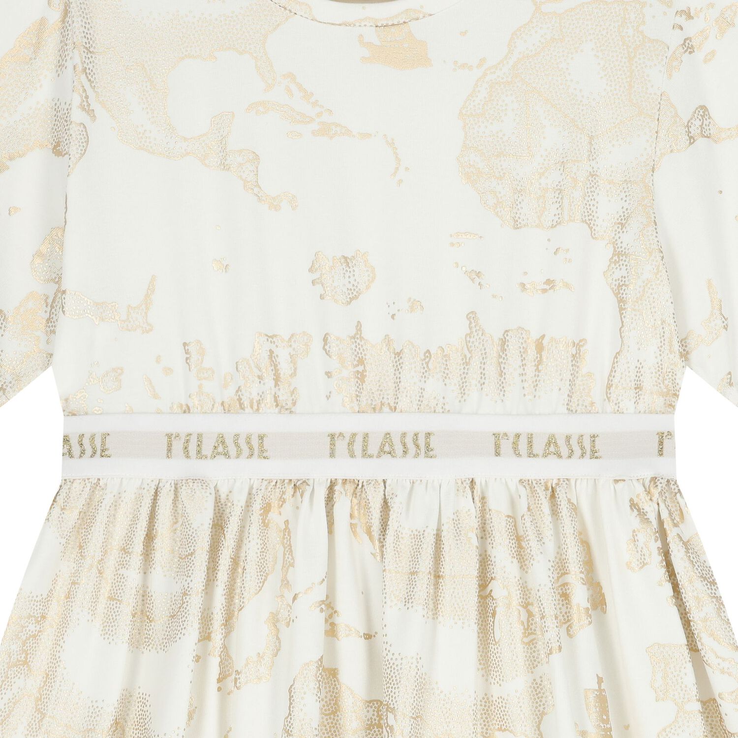 Girls White & Beige Geo Map Dress, 1, hi-res