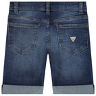 Boys Blue Denim Logo Shorts, 1, hi-res