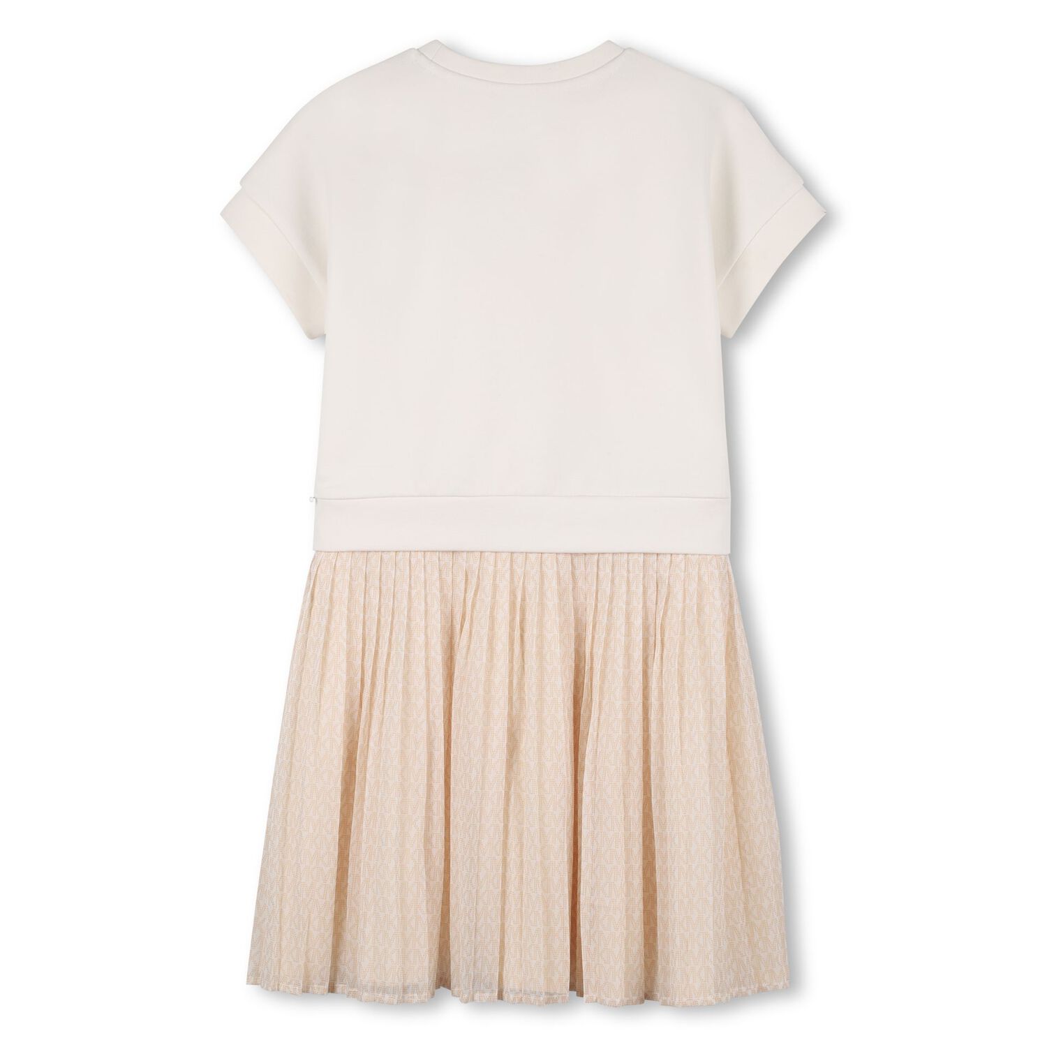 Girls Beige Logo Pleated Dress, 1, hi-res