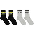 Boys Black & Grey Logo Socks (2 Pack), 1, hi-res