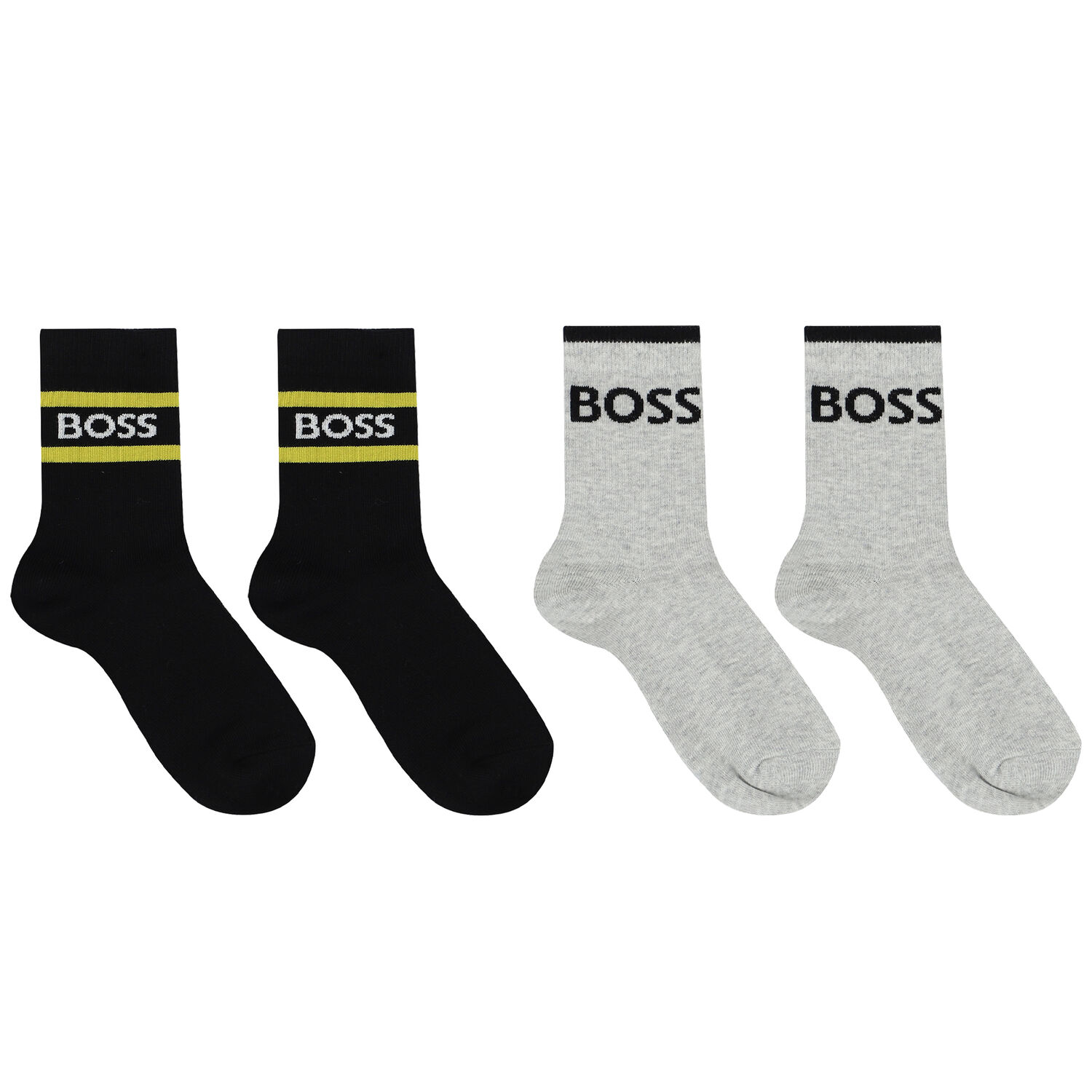 Boys Black & Grey Logo Socks (2 Pack), 1, hi-res