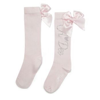 Girls Pink Diamanté Logo Bow Socks