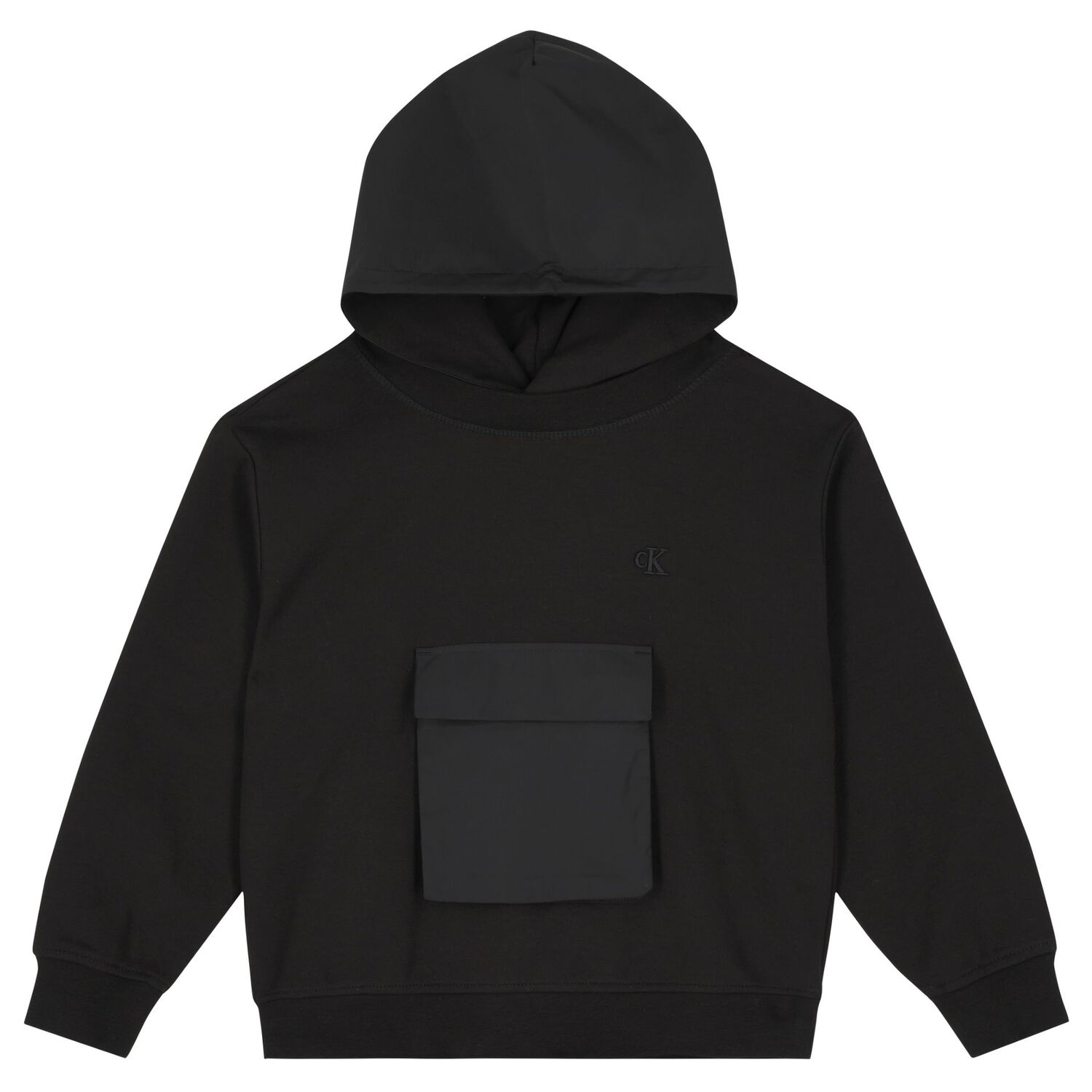 Boys Black Logo Hooded Top, 1, hi-res