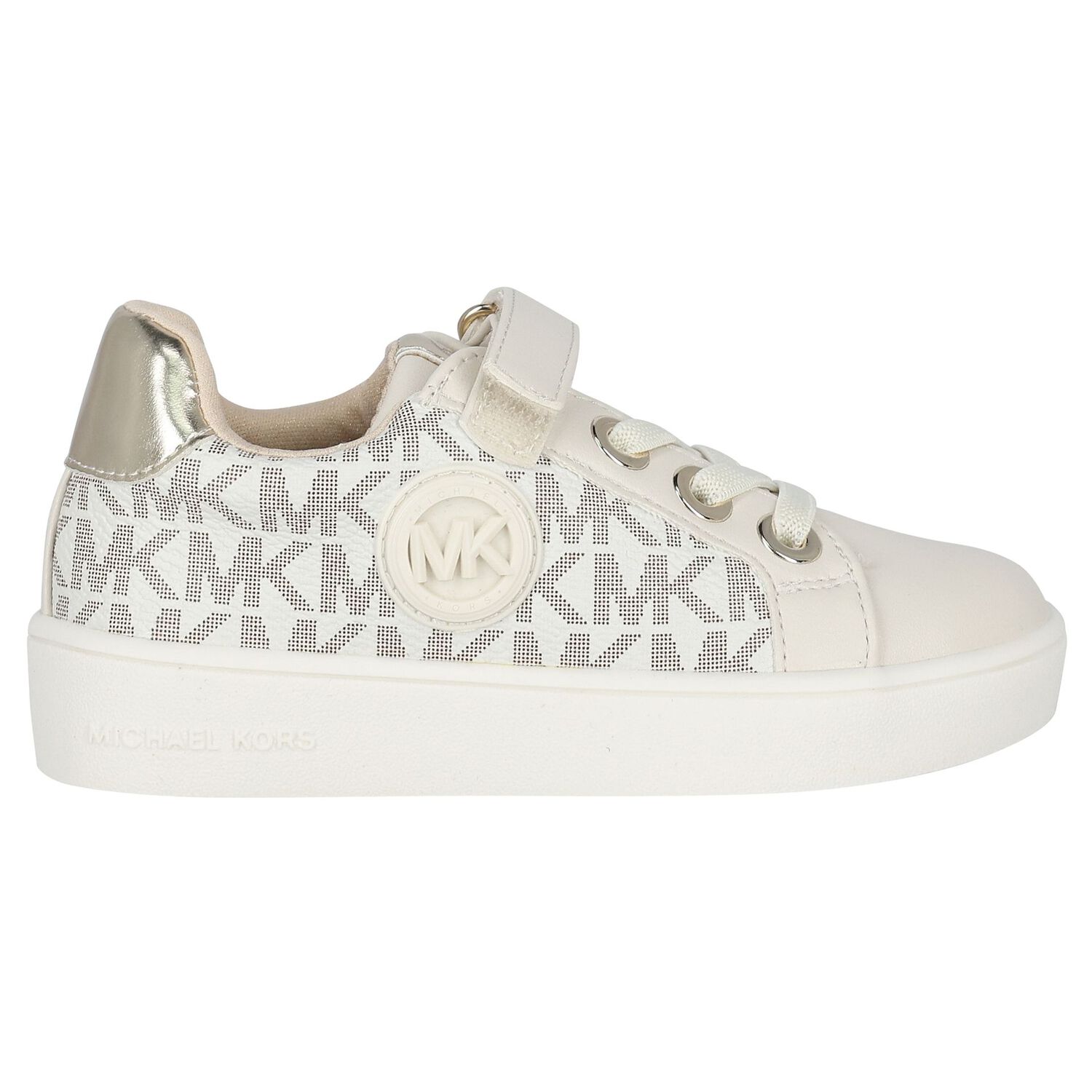 Girls Ivory & Gold Logo Trainers, 1, hi-res image number null