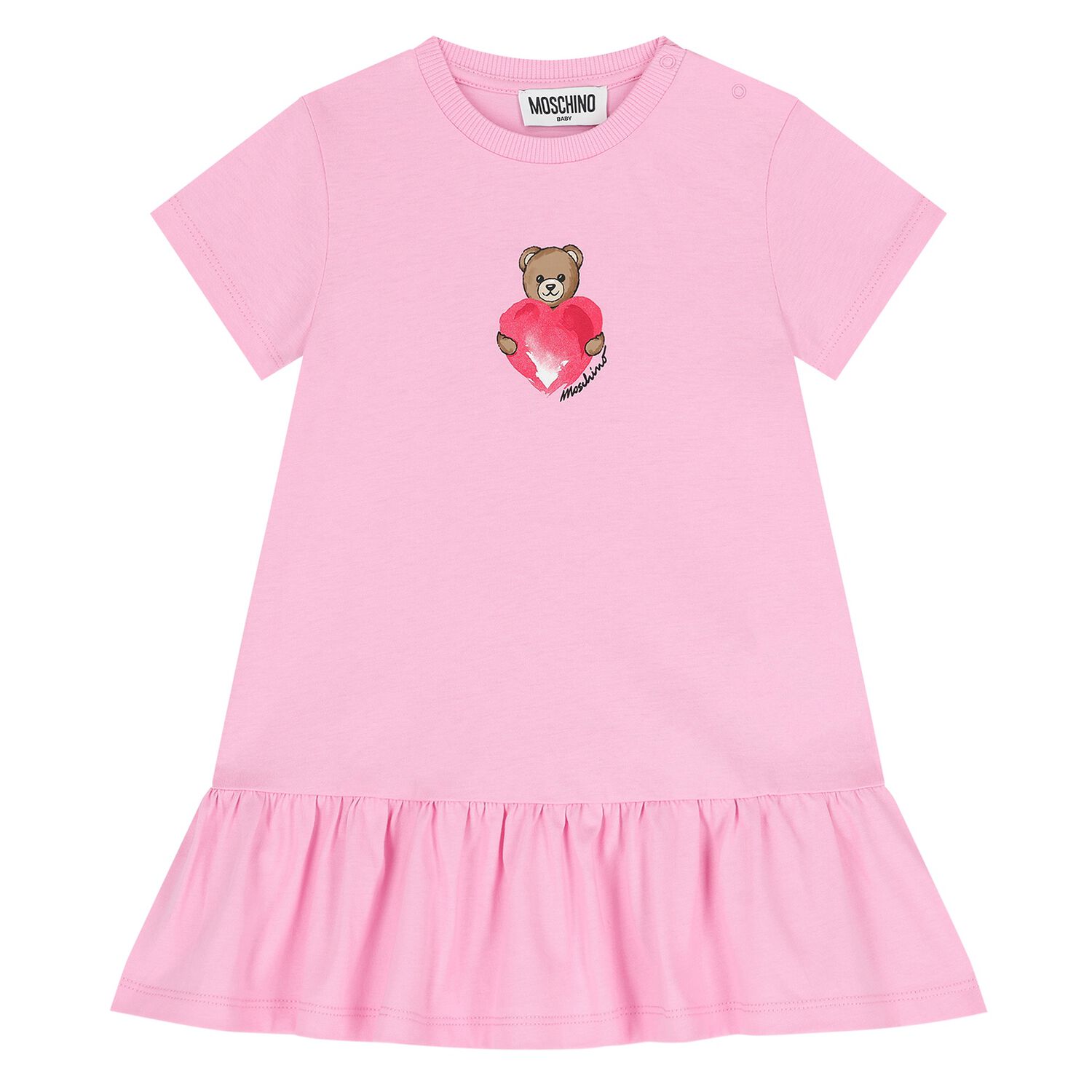 Younger Girls Pink Teddy Bear Dress, 1, hi-res