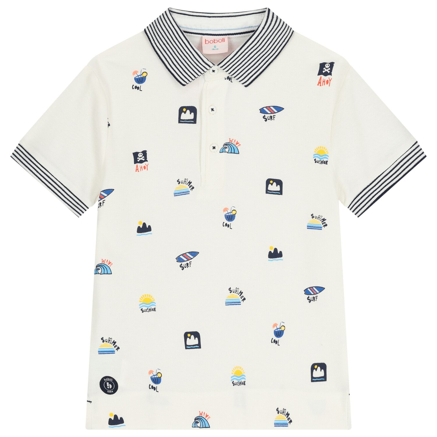 Boys Ivory Striped Polo Shirt, 1, hi-res