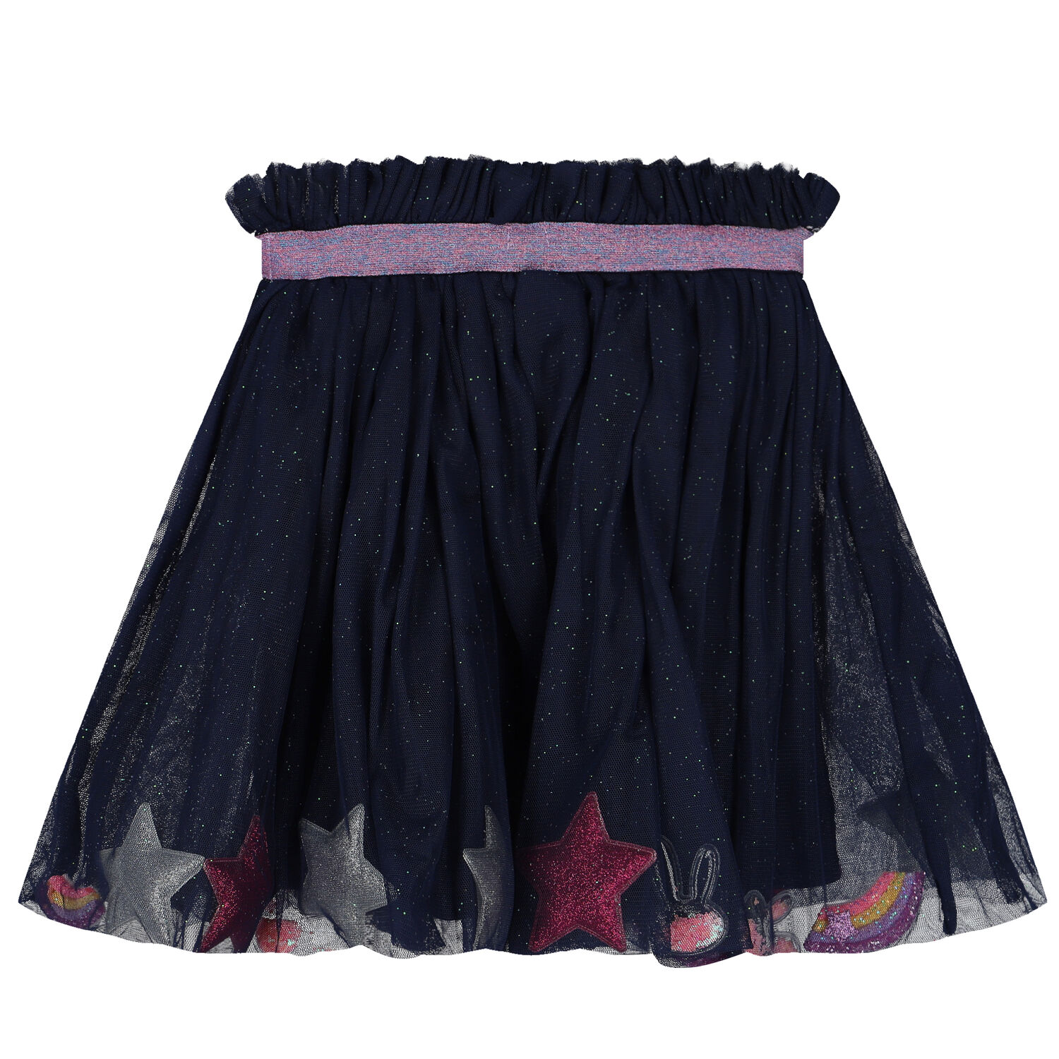 Girls Navy Blue Heart & Star Tulle Skirt, 1, hi-res