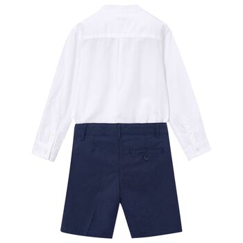 Boys White & Navy Blue Shorts Set