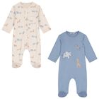 Baby Boys Beige & Blue Babygrows ( 2-Pack ), 2, hi-res