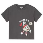 Younger Boys Grey Football T-Shirt, 2, hi-res
