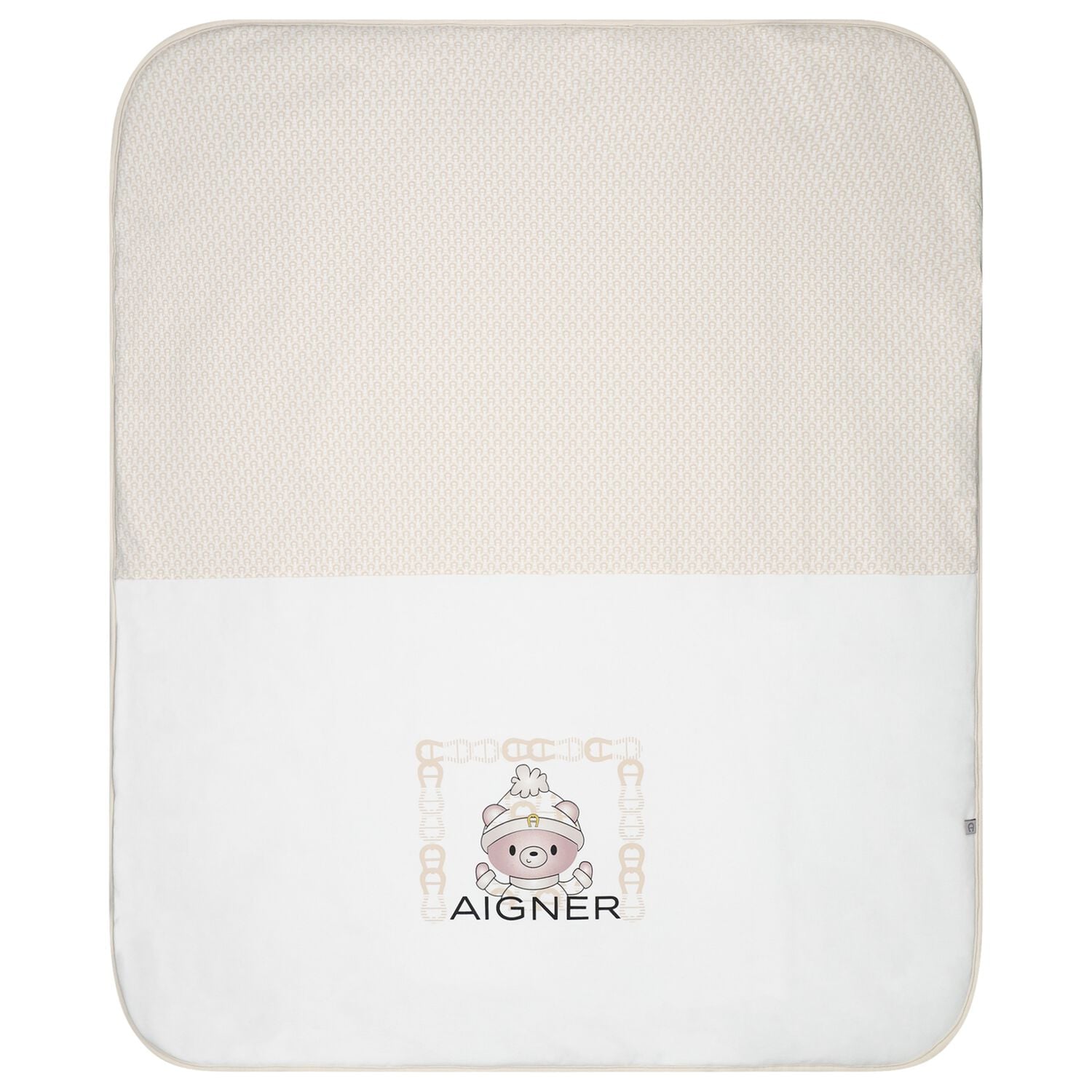 White & Beige Teddy Bear Logo Baby Blanket, 1, hi-res