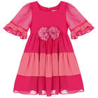 Girls Tiered Pink Chiffon Dress, 1, hi-res