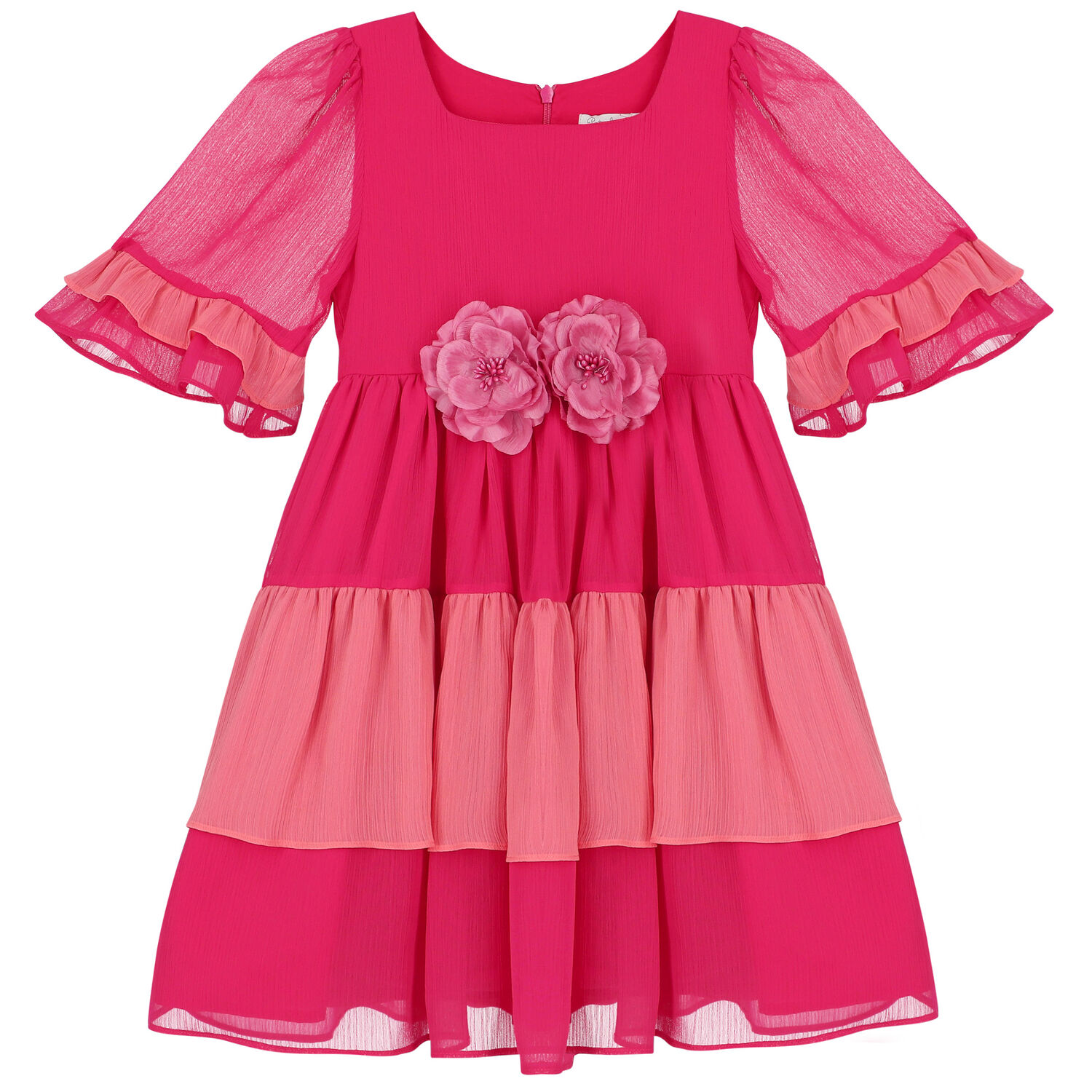 Girls Tiered Pink Chiffon Dress, 1, hi-res