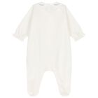 Baby Girls Ivory Bow Velour Babygrow, 1, hi-res