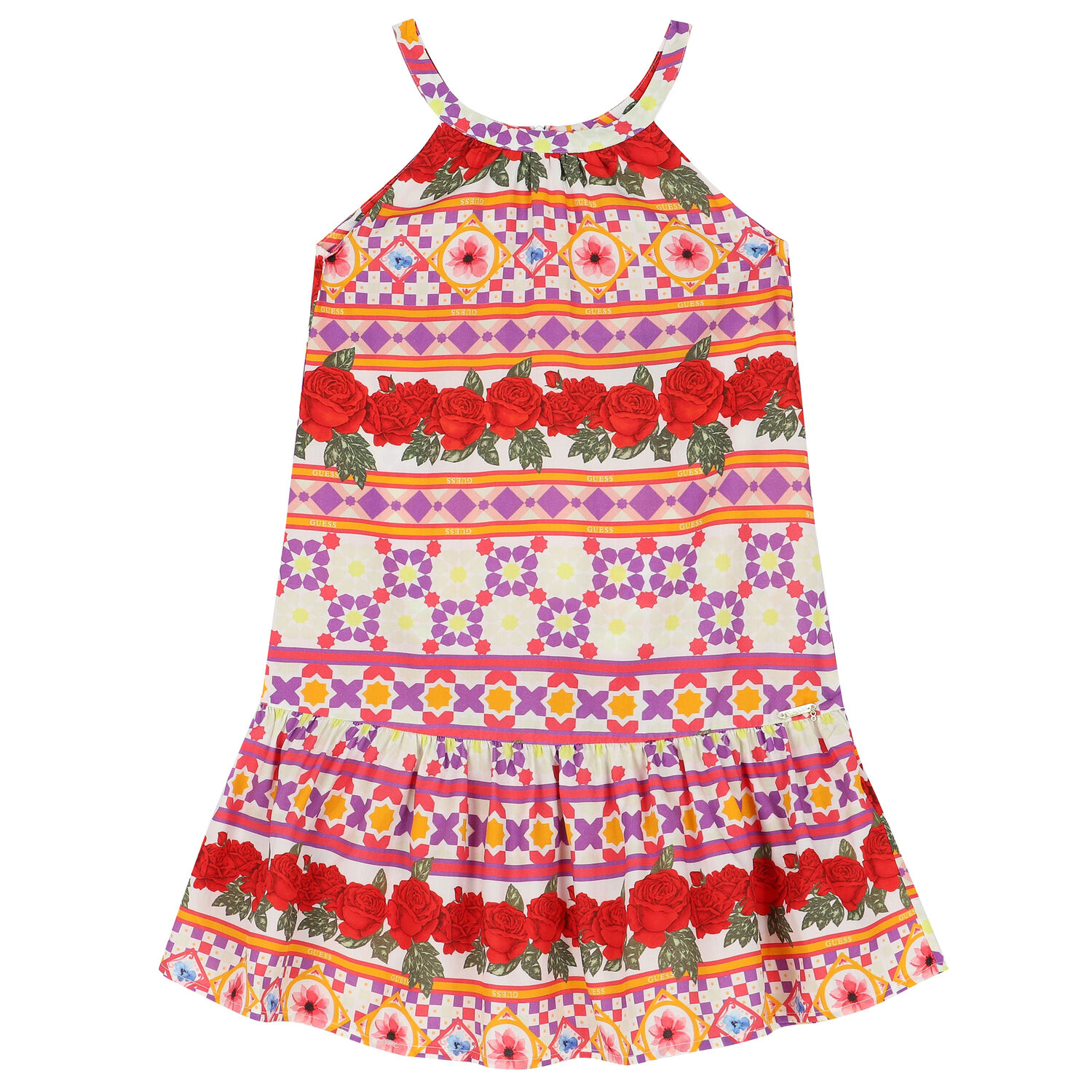 Girls Red & White Floral Dress, 1, hi-res