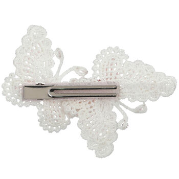 Girls White & Pink Embellished Butterfly Hair Clip