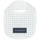 Baby Boys White Pima Cotton Logo Bib, 1, hi-res