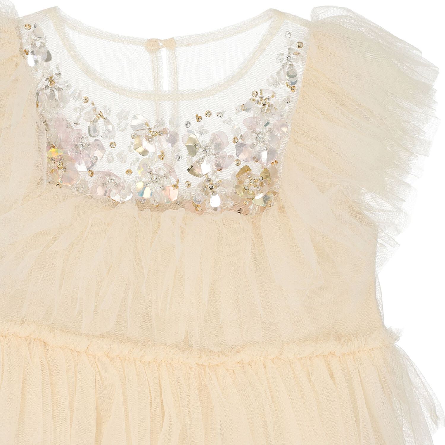 Girls Beige Sequin Tulle Dress, 1, hi-res
