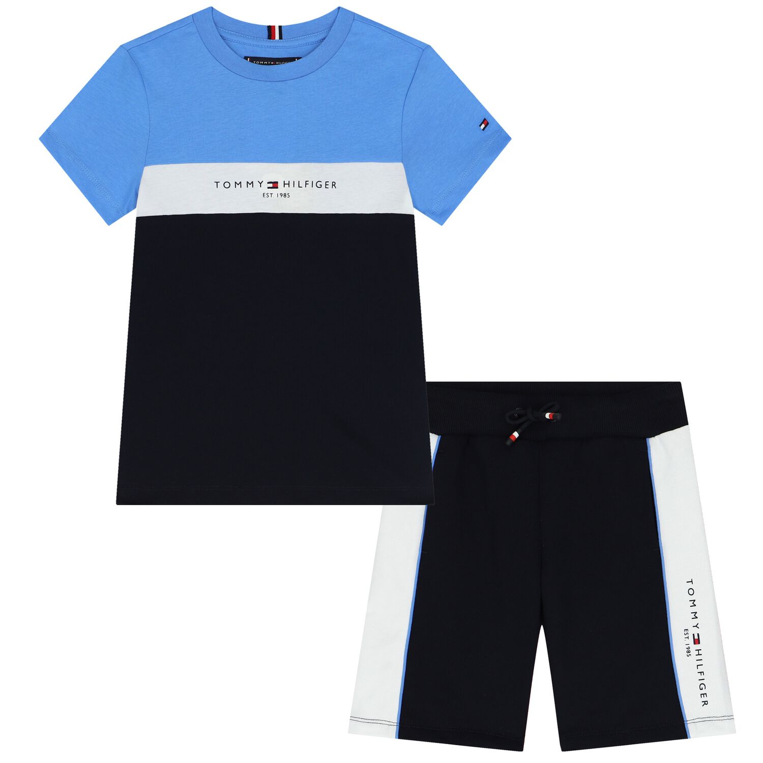 Boys Navy Blue & Blue Logo Shorts Set, 1, hi-res image number null