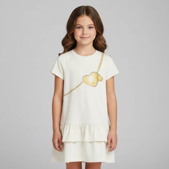Girls Ivory Logo Bag Dress