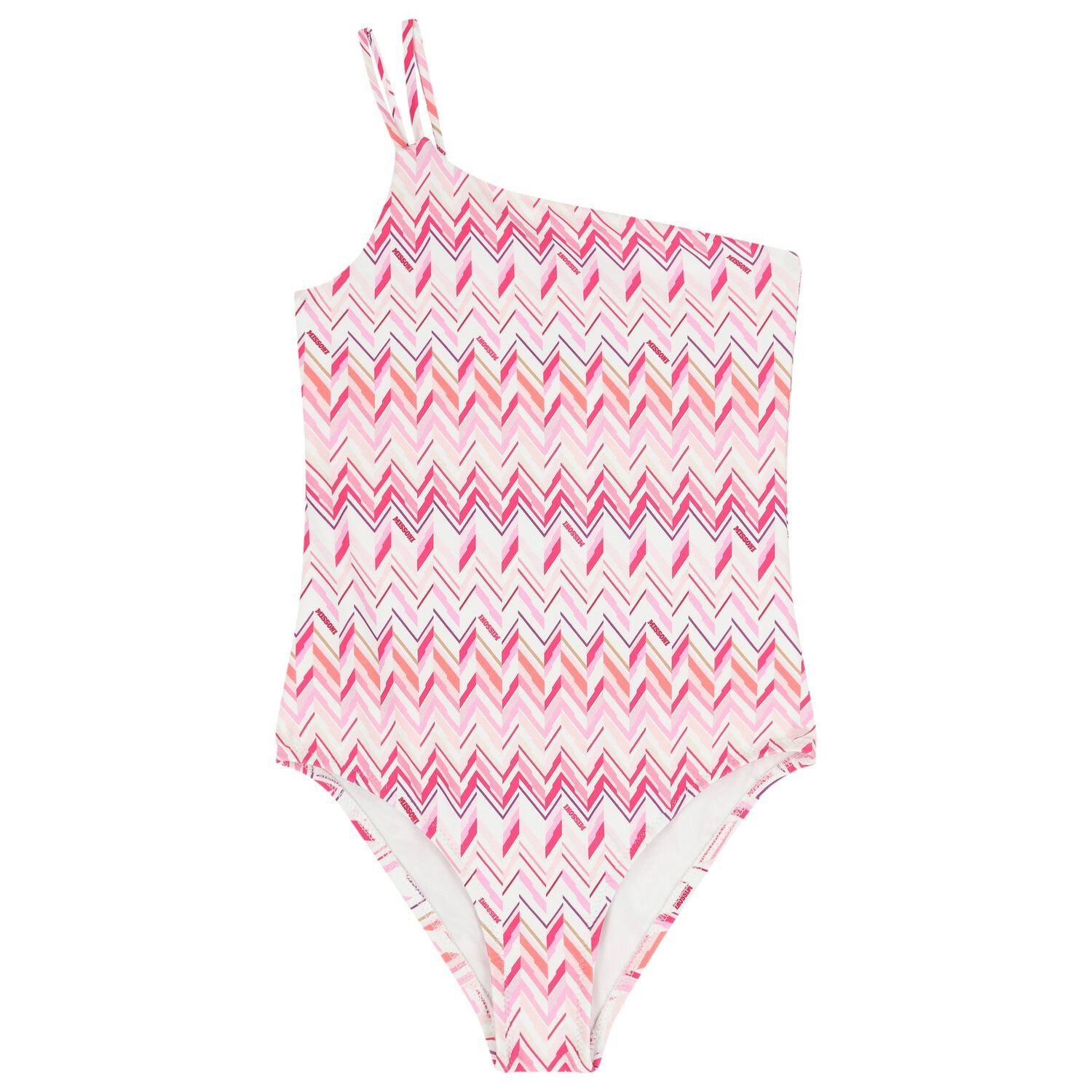 Girls White & Pink Zig Zag Swimsuit, 1, hi-res