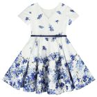 Girls White Floral Satin Dress, 2, hi-res